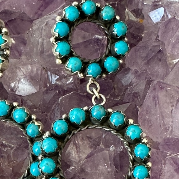 Sold 🦋 Turquoise Southwestern handmade 925 solid sterling, silver hoop earrings - Picture 10 of 11